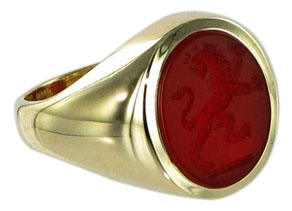 Example of a cornelian signet ring. Seal engraving in cornelian produces amazing detail.