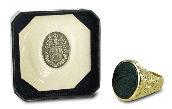 Bloodstone Seal Ring with Gold carving and full coat of arms
