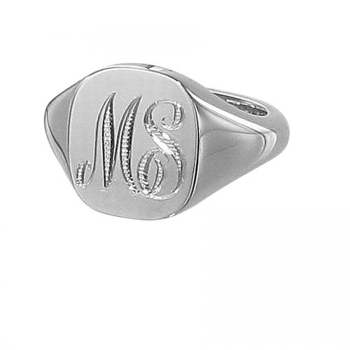 White Gold Cushion Ring engraved with initials