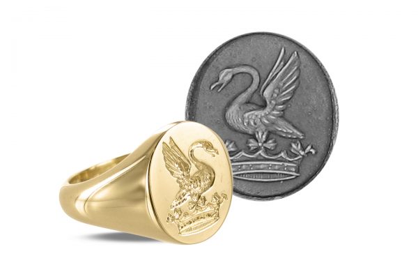 Gold Signet Ring with Swan Engraving