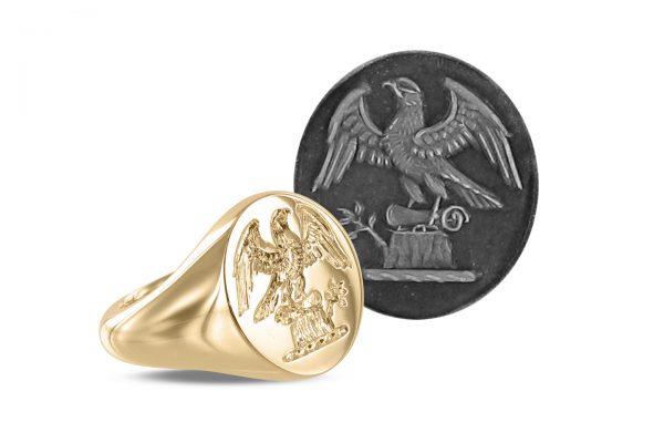 Gold Signet Ring engraved with a bird crest