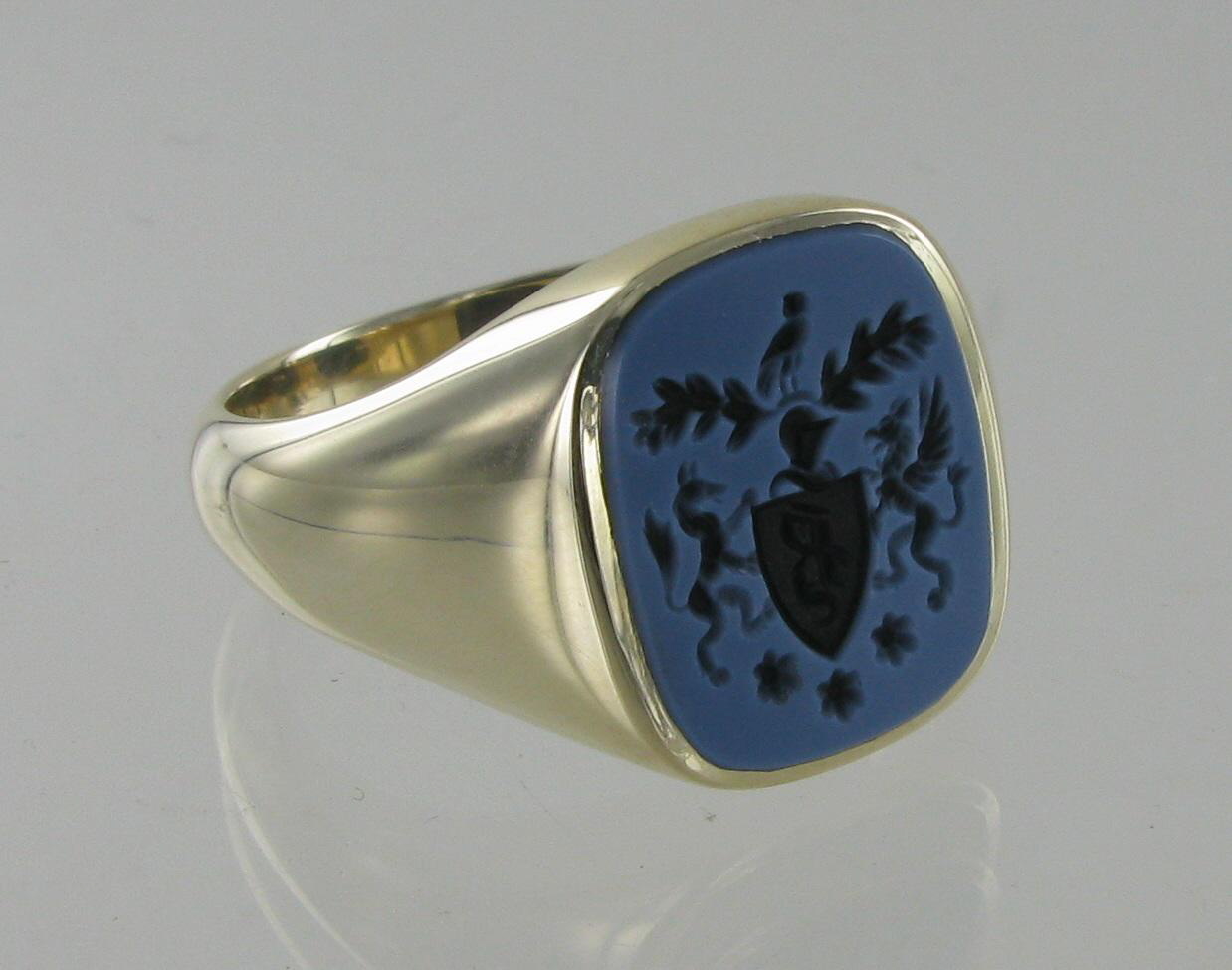 Cushion Blue Sardonyx Signet Ring