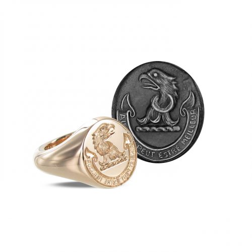 Rose Gold Signet Ring with a Crest and Motto