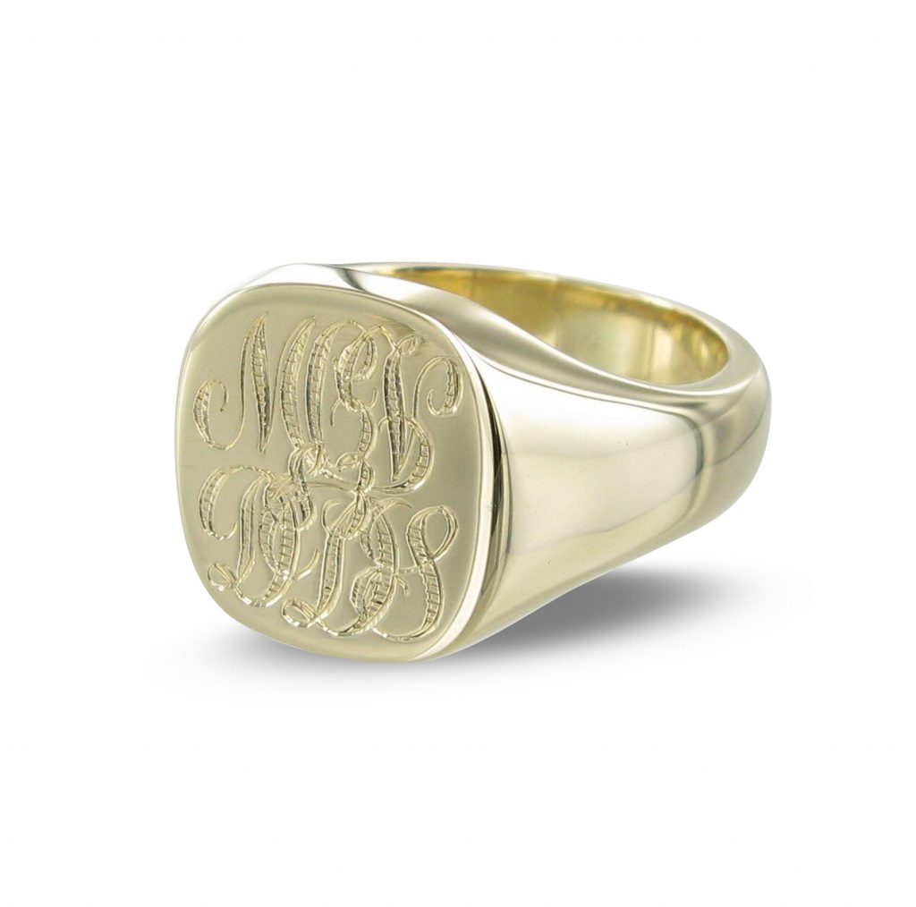 Wedding signet ring with two monograms sealed in matrimony