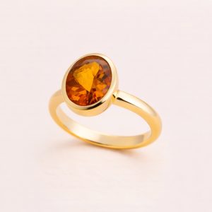 Gold Dress Ring Amber Garnet Citrine