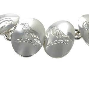 Silver Domed Oval Cufflinks hand engraved with crest and initials