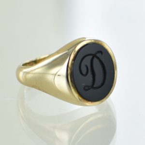 Onyx Gemstone Signet ring engraved with a single letter D