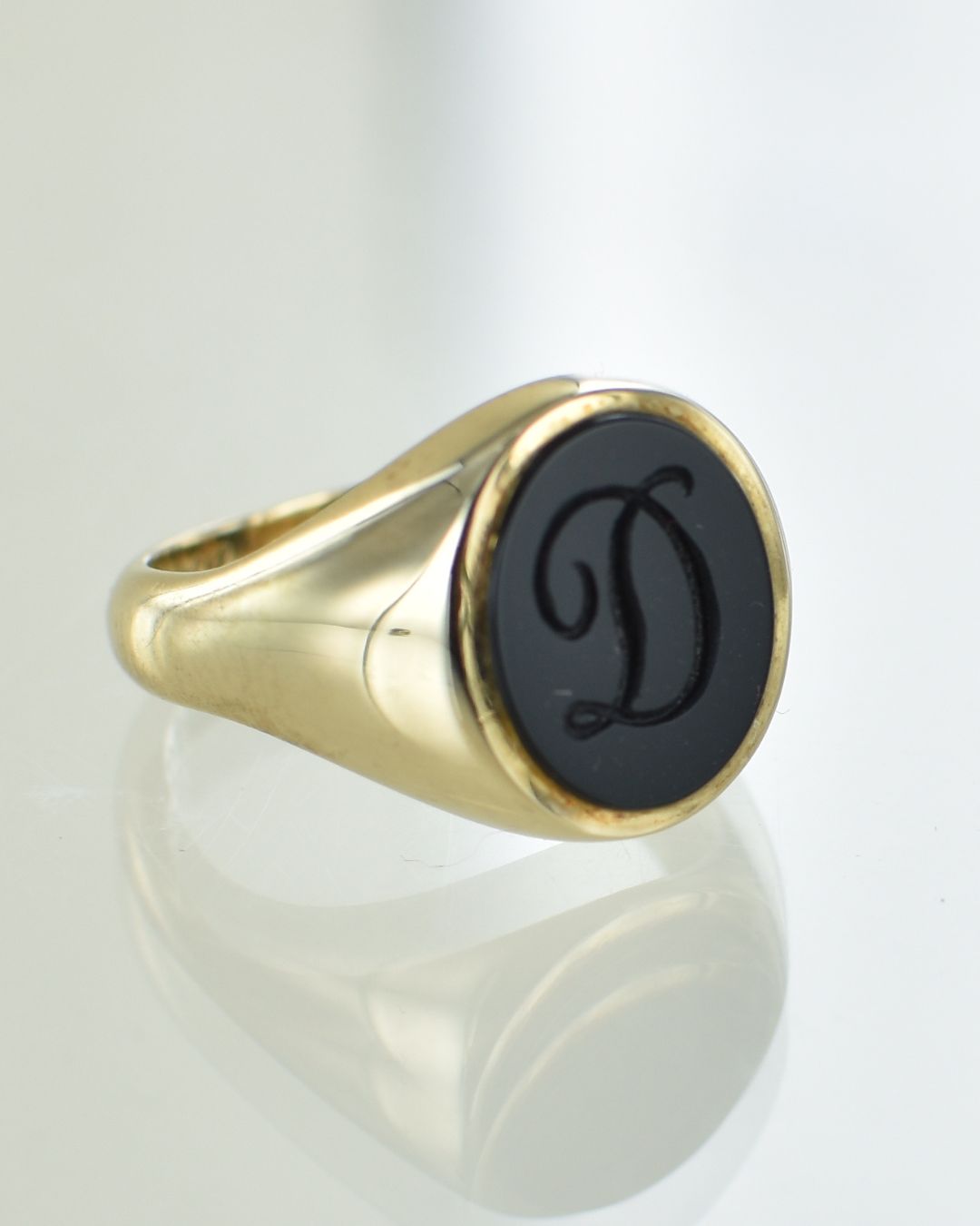 Onyx Gemstone Signet ring engraved with a single letter D